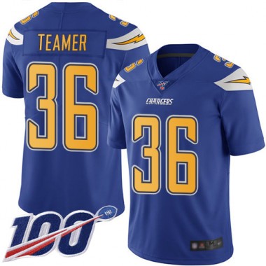 Los Angeles Chargers NFL Football Roderic Teamer Electric Blue Jersey Men Limited 36 100th Season Rush Vapor Untouchable